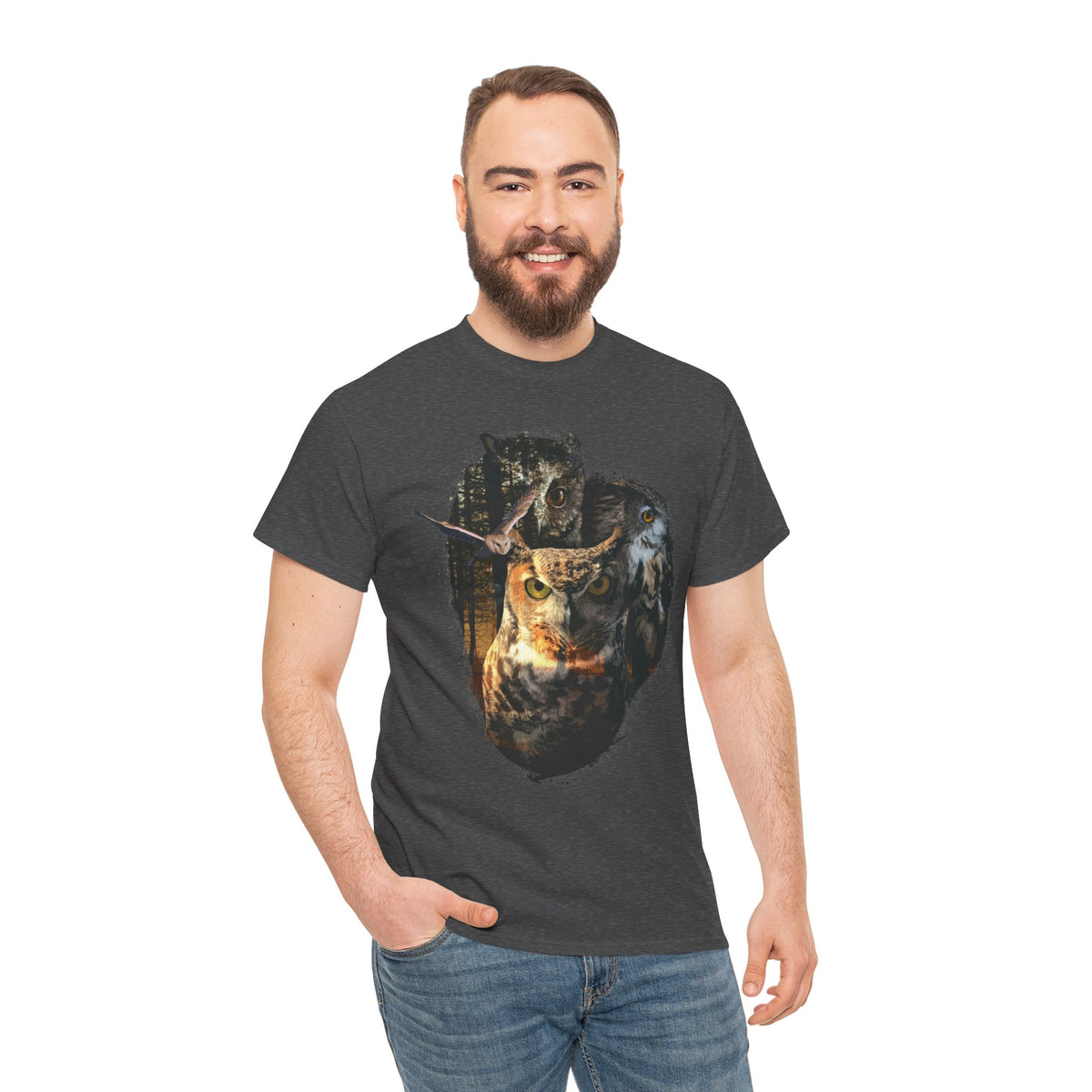Shadows of the Forest Unisex  T-Shirt – Nordisches Natur-T-Shirt mit Eulen und Wolf Motiv