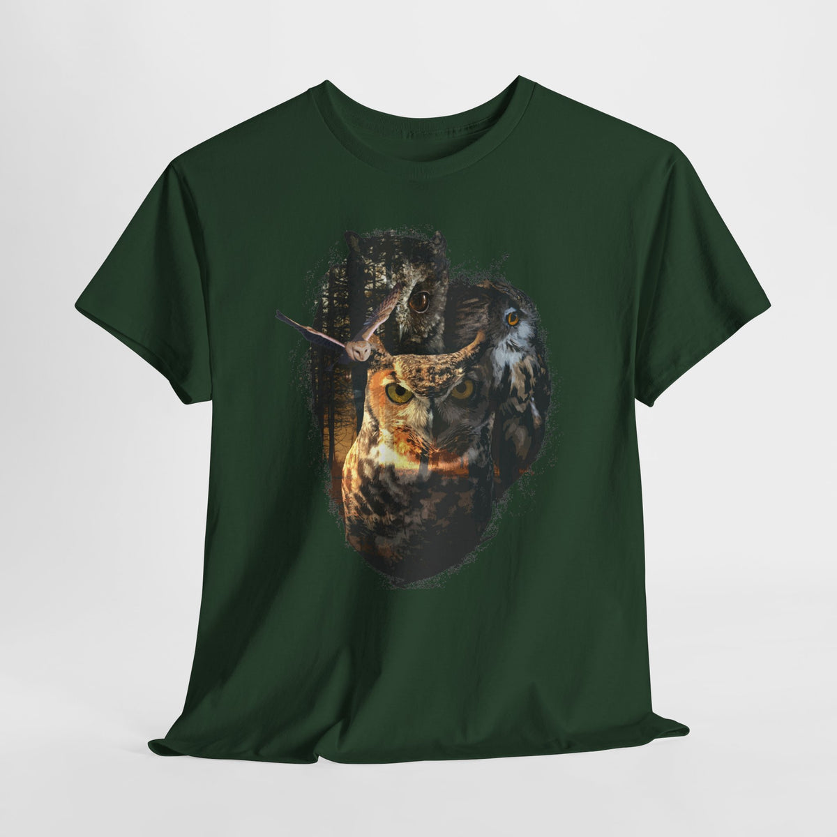 Shadows of the Forest Unisex  T-Shirt – Nordisches Natur-T-Shirt mit Eulen und Wolf Motiv