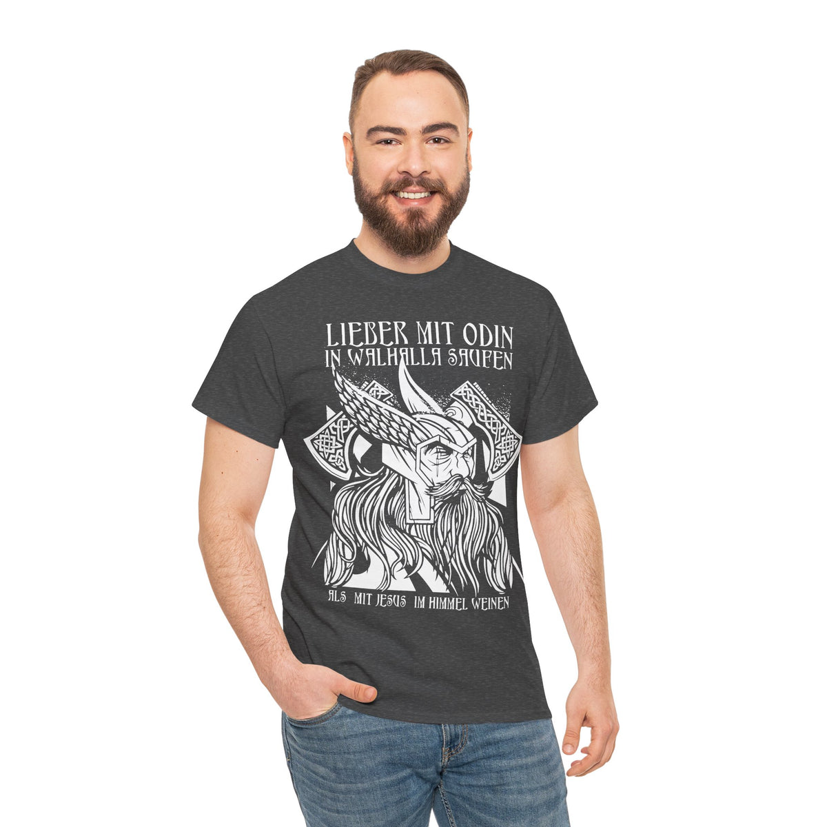 Lieber mit Odin in Walhalla saufen – Wikinger Unisex T-Shirt