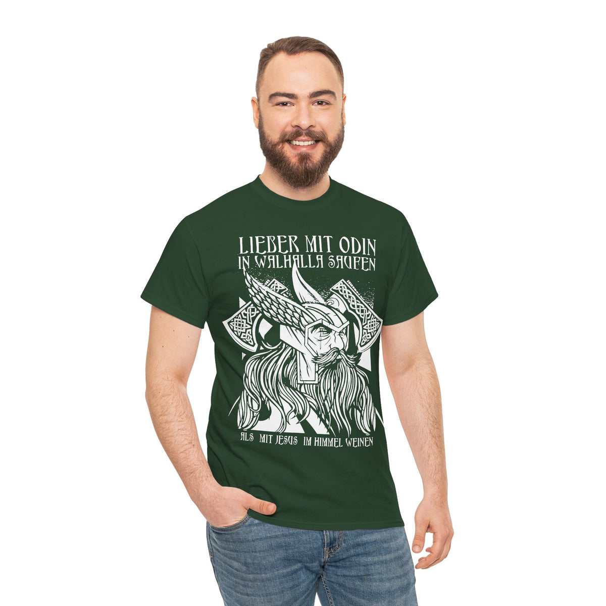 Lieber mit Odin in Walhalla saufen – Wikinger Unisex T-Shirt